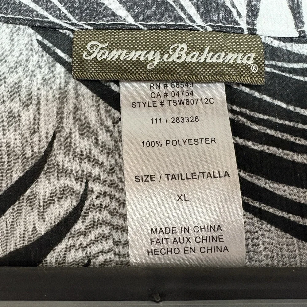 Tommy Bahama Size XL Black White Palm Print Swim Cover Up Tunic Beaded Tropical